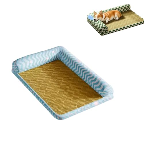 KEDAOLA Hundebett, Sommer-Kühlkissen, Rattan-Kühlnest, dünn, atmungsaktiv, Haustierbett mit rutschfester Unterseite für Katzen und Hunde (blau, 70 x 50 x 3,5 cm) von KEDAOLA