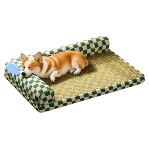 KEDAOLA Hundebett, Sommer-Kühlkissen, Rattan-Kühlnest, dünn, atmungsaktiv, Haustierbett mit rutschfester Unterseite für Katzen und Hunde (grün, 50 x 40 x 3,5 cm) von KEDAOLA