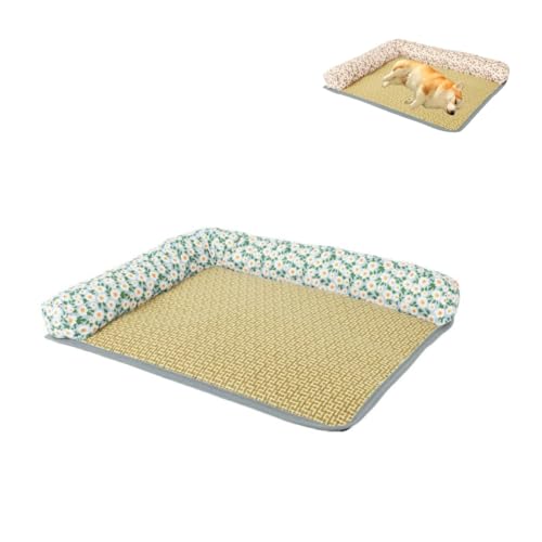 KEDAOLA Hundebett, kühles Sommerbett, Rattan, kühlendes Nest, dünn, atmungsaktiv, Haustierbett mit rutschfester Unterseite für kleine, mittelgroße Hunde, Katzen (Hellblau, 90 x 65 x 4 cm) von KEDAOLA