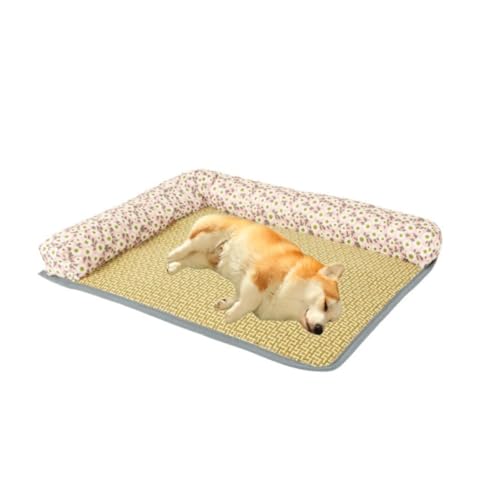 KEDAOLA Hundebett, kühles Sommerbett, Rattan, kühlendes Nest, dünn, atmungsaktiv, Haustierbett mit rutschfester Unterseite für kleine, mittelgroße Hunde, Katzen (Rosa, 90 x 65 x 4 cm) von KEDAOLA