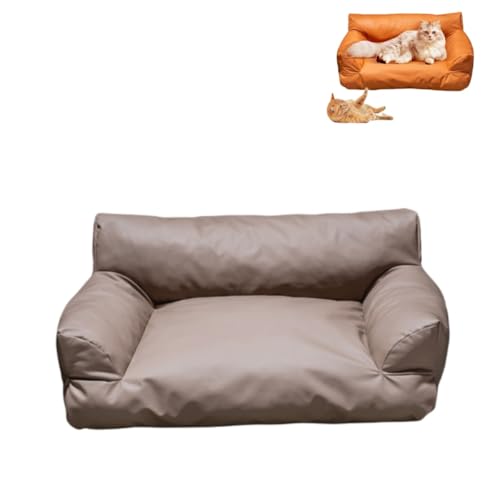 KEDAOLA Hundebett, wasserdicht, PU-Leder, großes Haustiersofa, Nest, Sommer-Katzenmatte, Hundebett mit rutschfester Unterseite für kleine, mittelgroße Haustiere (Curry, 75 x 50 x 26 cm) von KEDAOLA