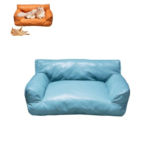 KEDAOLA Hundebett, wasserdicht, PU-Leder, großes Haustiersofa, Nest, Sommer-Katzenmatte, Hundebett mit rutschfester Unterseite für kleine, mittelgroße Haustiere (blau, 90 x 55 x 26 cm) von KEDAOLA