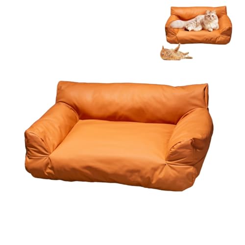 KEDAOLA Hundebett, wasserdicht, PU-Leder, großes Haustiersofa, Nest, Sommer-Katzenmatte, Hundebett mit rutschfester Unterseite für kleine, mittelgroße Haustiere (orange, 90 x 55 x 26 cm) von KEDAOLA