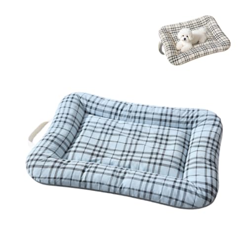 KEDAOLA Hundebett-Matte, weiche Baumwollhütte mit rutschfester Unterseite, Haustier-Schlafmatratze, Haustierbett mit Seitengriff für kleine, mittelgroße Hunde und Katzen (blau, 75 x 67 cm) von KEDAOLA