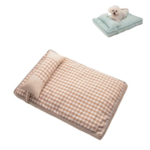 KEDAOLA Hundebett waschbar, große Kistenunterlage, wendbar mit abnehmbarem Kissen, Haustierbett mit rutschfester Unterseite, weiche Hundehütte für kleine, mittelgroße Hunde und Katzen (Khaki, 100 x 68 von KEDAOLA