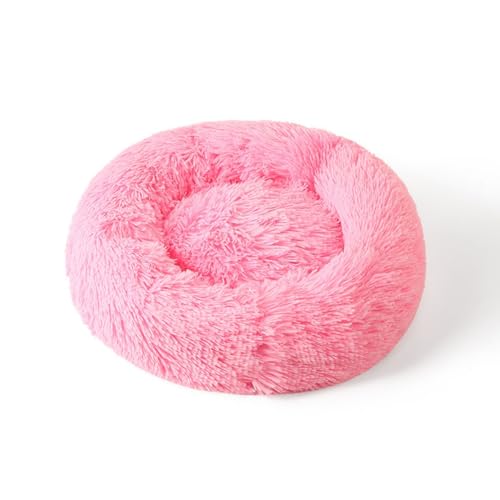 KEDAOLA Plüsch-Hundebett, beruhigendes, rundes Haustierkissen mit rutschfester Unterseite, flauschiges Donut-Bett für kleine, mittelgroße Katzen und Hunde (Glänzendes Rosa, 50 cm) von KEDAOLA
