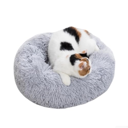 KEDAOLA Plüsch-Hundebett, beruhigendes, rundes Haustierkissen mit rutschfester Unterseite, flauschiges Donut-Bett für kleine, mittelgroße Katzen und Hunde (Hellgrau, 40 cm) von KEDAOLA