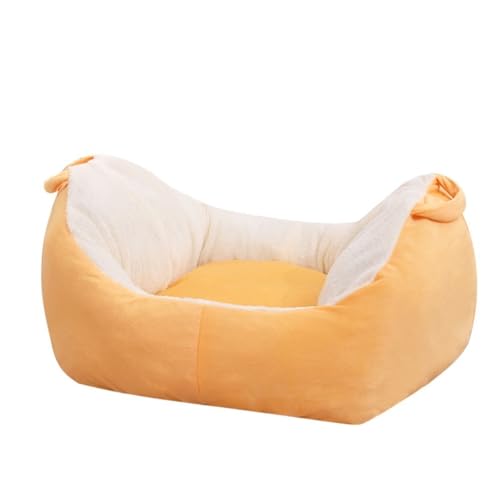 KEDAOLA Plüsch-Katzenbett, flauschig, bequem, rechteckig mit Nackenrolle, rutschfeste Hundebetten, Kissenmatratze für kleine, mittelgroße und große Hunde und Katzen (Gelb, 50 x 40 x 8 cm) von KEDAOLA