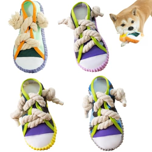 KEDAOLA Quietschendes Hundespielzeug, Kauspielzeug mit Baumwollseil-Quietscher, interaktives Kauspielzeug für Hunde, Schuhe zum Trainieren der Kaufähigkeit, Energiefreigabe für kleine Hunde, 4 Stück von KEDAOLA