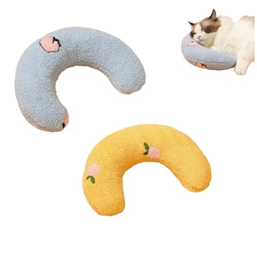 KEDAOLA U-förmiges Haustierkissen, Nackenkissen für Katzen und Hunde, Plüsch, für kleine Hunde, halber Donut-Kuscheltier, Entlastung, Schlafverbesserung, klein, für Hunde und Katzen, Blau und Gelb, 2 von KEDAOLA