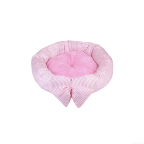 Katzenbett für Indoor-Katzen, flauschige Schleife, Welpenbett, runde Nackenrolle, Haustierbett für kleine, mittelgroße Katzen und Hunde (45 cm, Aquarell Rosa) von KEDAOLA
