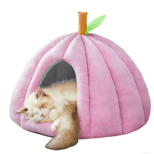 Katzenbett für den Innenbereich, bequemes Schlafzelt, abnehmbares Kissen, rutschfeste Unterseite, tragbare faltbare Haustierhöhle für kleine, mittelgroße Haustiere (Rosa) von KEDAOLA