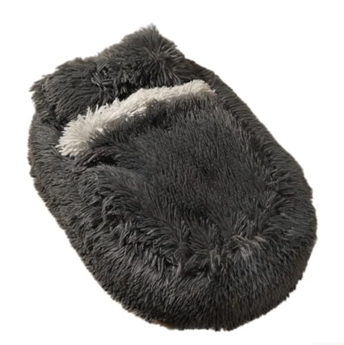 Katzenbett für drinnen mit Kissen, Plüsch-Katzenhöhle, Hundebett, warme Kätzchen-Schlafschale, rutschfestes Haustiernest zur Angstlinderung für kleine, mittelgroße Haustiere (Dunkelgrau) von KEDAOLA