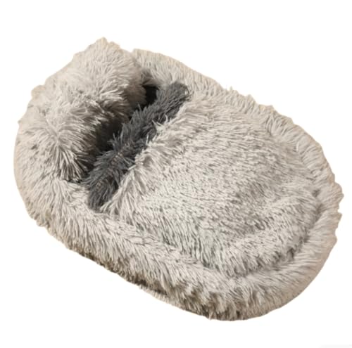Katzenbett für drinnen mit Kissen, Plüsch-Katzenhöhle, Hundebett, warme Kätzchen-Schlafschale, rutschfestes Haustiernest zur Angstlinderung für kleine, mittelgroße Haustiere (Hellgrau) von KEDAOLA