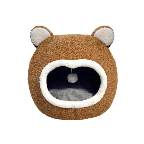 Katzenbett mit hängendem Flaumball, bequemes Zelthaus, abnehmbares Kissen, rutschfeste Unterseite, tragbare faltbare Haustierhöhle für kleine mittelgroße Haustiere (37 x 37 x 36 cm) von KEDAOLA