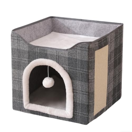 Katzenbetten, faltbares Katzenhaus für Haustiere, Katzenhöhle mit Kratzbrett und flauschigem Ball für mehrere kleine Haustiere (grün) von KEDAOLA