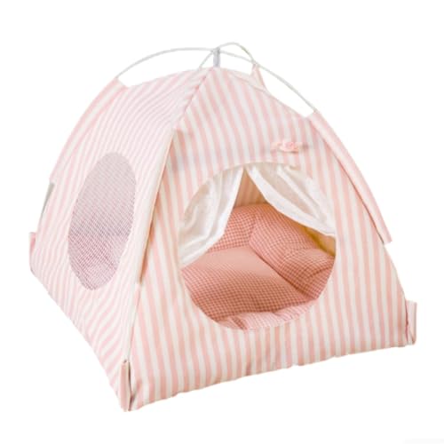 Katzenzelt, Höhlenbett mit abnehmbarem Kissen, 2-in-1 Katzen-Hunde-Tipi-Haus, Haustier-Tipi-Haus, tragbares Haustierhaus für Katzen/Hunde (Candy Pink) von KEDAOLA