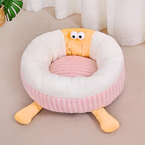Niedliches Katzenbett, weiches, rundes Haustierbett, Plüsch-Hundebetten für drinnen, rutschfeste Unterseite, für kleine, mittelgroße und große Hunde und Katzen (Rosa, 60 cm) von KEDAOLA