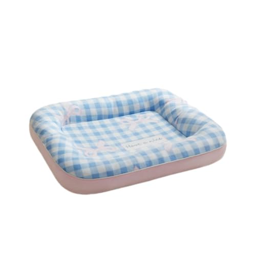 Plüsch-Hundekorbbett, weiches Rechteck mit Nackenrolle, beruhigendes Katzenbett, rutschfeste Unterseite für kleine, mittelgroße Hunde und Katzen (blau) von KEDAOLA