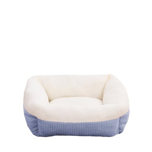 Weiches Katzenbett, rechteckiges Bett mit Nackenrolle, Plüsch, flauschig, beruhigend, rutschfeste Unterseite für kleine, mittelgroße und große Haustiere (Blau, 48 x 48 x 5 cm) von KEDAOLA