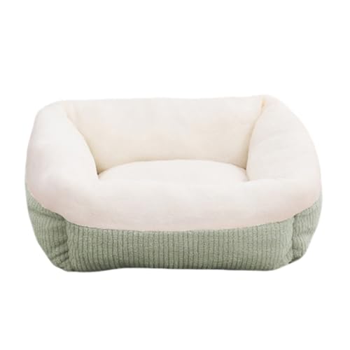 Weiches Katzenbett, rechteckiges Bett mit Nackenrolle, Plüsch, flauschig, beruhigend, rutschfeste Unterseite für kleine, mittelgroße und große Haustiere (Grün, 48 x 48 x 5 cm) von KEDAOLA