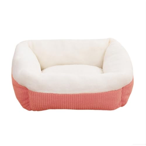 Weiches Katzenbett, rechteckiges Bett mit Nackenrolle, Plüsch, flauschig, beruhigend, rutschfeste Unterseite für kleine, mittelgroße und große Haustiere (Rosa, 43 x 43 x 5 cm) von KEDAOLA