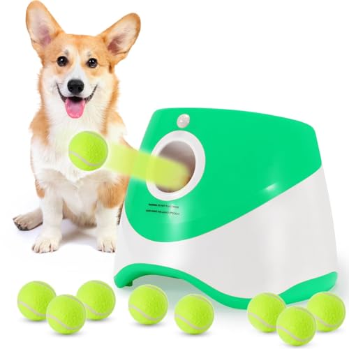 KEEDA Automatischer Ballwerfer für Hunde, Hund Interaktives Spielzeug 10-30ft Launching Distanz Ballwerfermaschine mit 9 Tennisbällen für Hunde (Grün) von KEEDA