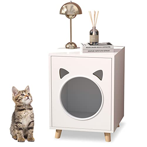 KEEPREAPER Katzenklo Schrank Katzenhaus für Katzentoilette, Katzenhöhle Katzenschrank Weiß mit Katzenförmigen Eingang und Holzbeine, KatzenKommode Nachttisch Beistelltisch, 40x39x54cm KEEPREAPER Katzenklo Schrank Katzenhaus für Katzentoilette, Katzenhöhle Katzenschrank Weiß mit Katzenförmigen Eingang und Holzbeine, KatzenKommode Nachttisch Beistelltisch, 40x39x54cm von KEEPREAPER