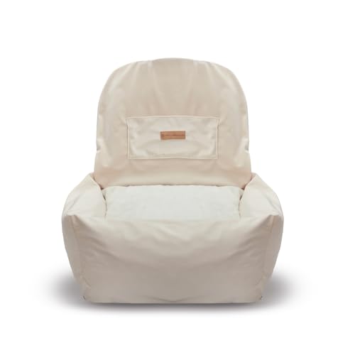 KEFI animals Hunde-Autositz für kleine Hunde und Welpen, Hunde-Auto-Reisebett mit Plüschkissen, mit aufgenähter Tasche für Hundeleine, Antirutsch-Boden, Befestigungsgurt, waschbar (Beige) von KEFI animals