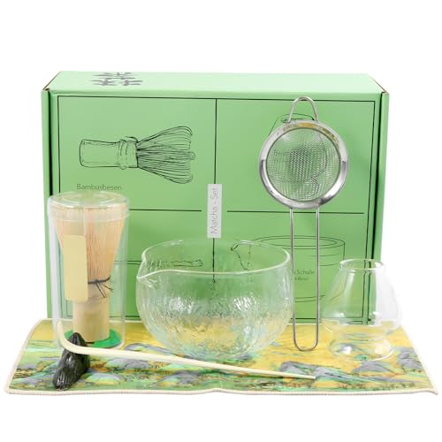 7 Stück Matcha Set mit Matchaschale Teebesen (Rührbürste) Teebesenständer Teesiebgröße Maschensieb Ständer Geschirrtuch Macha Tea Set Keramik Matcha Zubehör für Matcha-Liebhaber von KEGAJEGA