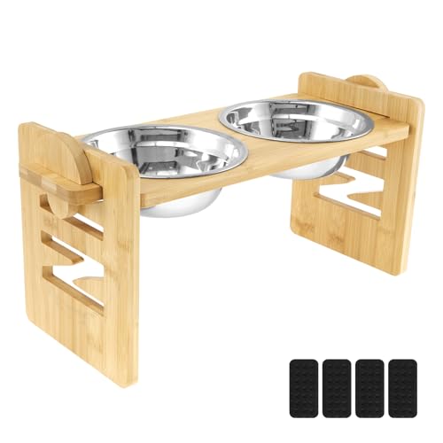 Hundenapf Erhöht 42x17x20cm Holz Futterstation Hund mit 2 Edelstahlschüsseln Höhenverstellbar Futternapf Hund Erhöht Doppelter Futternapf für Kleine Mittelgroße Hunde Katzen Hundenapf Erhöht 42x17x20cm Holz Futterstation Hund mit 2 Edelstahlschüsseln Höhenverstellbar Futternapf Hund Erhöht Doppelter Futternapf für Kleine Mittelgroße Hunde Katzen von KEGAJEGA