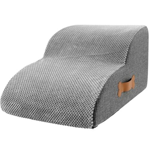 Hundetreppe 2 Stufen Haustiertreppe mit Waschbar Plüschbezug Abnehmbarem Hundetreppe für Kleine Hunde Haustiertreppe Kleine Hunde Hunderampe Bett für Sofa Bett (Grau, 2 Stufen, 1) von KEGAJEGA