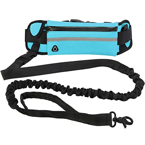 Joggingleine Hunde 160-220cm Nylon Freihandleine Hund mit Gürteltasche Elastische Reflektierende Laufleine zum Laufen Joggen Wandern (Blau) von KEGAJEGA