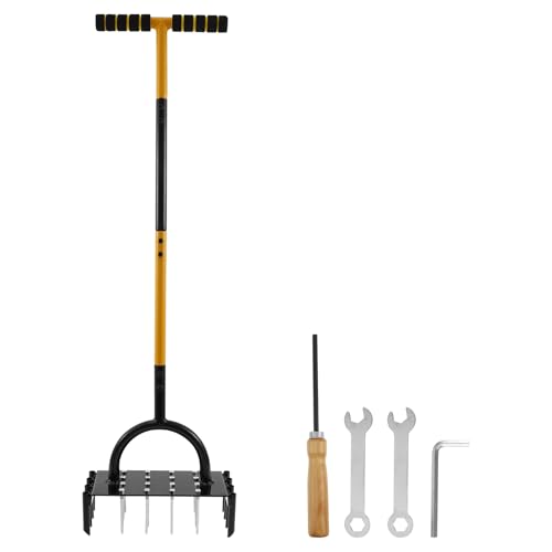 2-in-1 Rasenlüfter mit 16 Eisen Spikes 98cm Aerifizierer für Rasen mit T-Griff Manuelle Bodenbelüftung Rasen für Garten Hof Rasenbohrungen Bodenverdichtung 2-in-1 Rasenlüfter mit 16 Eisen Spikes 98cm Aerifizierer für Rasen mit T-Griff Manuelle Bodenbelüftung Rasen für Garten Hof Rasenbohrungen Bodenverdichtung von KEGAJEGA