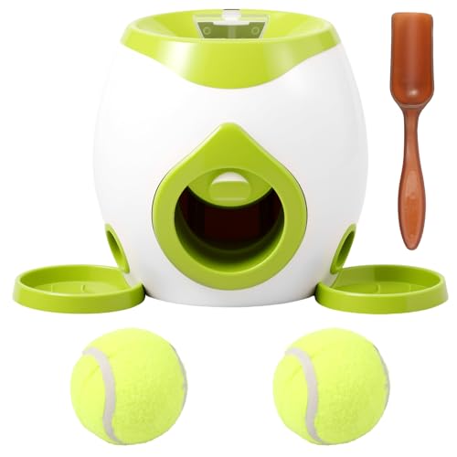 KEGAJEGA Ballwurfmaschine Hund mit 2 Tennisbälle Hunde 2 Tabletts 1 Löffel Automatischer Ballwerfer ABS Tennis Ballmaschine Hund Ball Wurfgerät für den Innen- Außenbereich (Grün) von KEGAJEGA