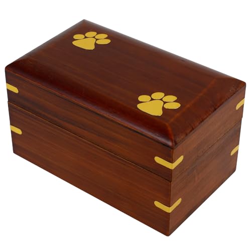KEGAJEGA Haustierurne für Hundeasche kleine Holzfischfäden für Hund und Katze Asche Box Mahagoni Beerdigung Haustier Gedenk Messing Pfote Eingelegt von KEGAJEGA