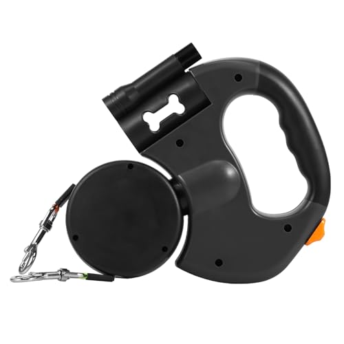 Rollleine für Hunde Ausziehbare Hundeleine mit Griff Kotbeutelspender LED-Licht Ausziehbare Leine Hundeleine Einziehbar für Kleine Mittelgroße Hunde (Schwarz) von KEGAJEGA