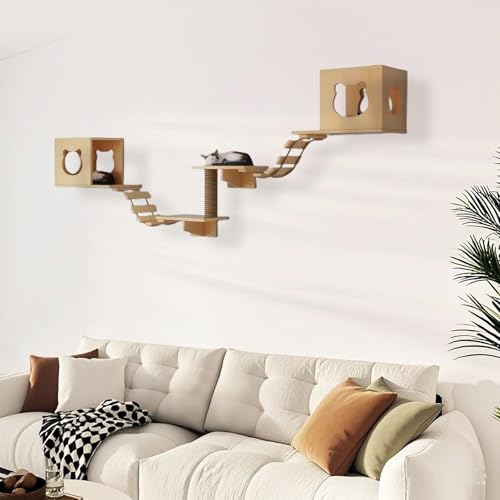 KEJIAWU Aktive Katzenkletterwand mit Kratzstamm, Stufen, Brücke und Hängematte - Fördert Bewegung und geistige Stimulation for Katzen(7PCS) von KEJIAWU