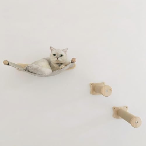 KEJIAWU Eichenholz Katzenkletterregale Wandmontiert, Katzenwandhammock mit 2 Katzenstufen, Katzenregal zum Schlafen, Spielen, Klettern und Entspannen for Indoor-Katzen Oder Kätzchen von KEJIAWU