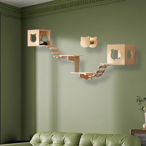 KEJIAWU Einfach zu installierende Katzenkletterwand aus Massivholz - Komplettes Set mit Stufen, Hängematte, Plattform und Montageanleitung(8PCS) von KEJIAWU