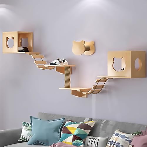 KEJIAWU Hochwertige Katzenkletterwand aus Kiefernholz，Inklusive gemütlicher Höhle, robustem Kratzstamm, Stabiler Leiter und großer Plattform(8PCS) von KEJIAWU