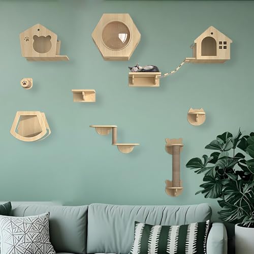 KEJIAWU Katzen Kletterwand Set, Katzen Wand Klettern Katzentreppe Wand, Verdickte Platte ist Robust und Langlebig, Platzsparend, Geschenk for Katze(10PCS) von KEJIAWU