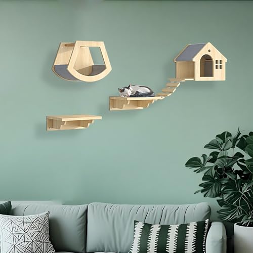 KEJIAWU Katzen Kletterwand Set, Katzen Wand Klettern Katzentreppe Wand, Verdickte Platte ist Robust und Langlebig, Platzsparend, Geschenk for Katze(4PCS) von KEJIAWU