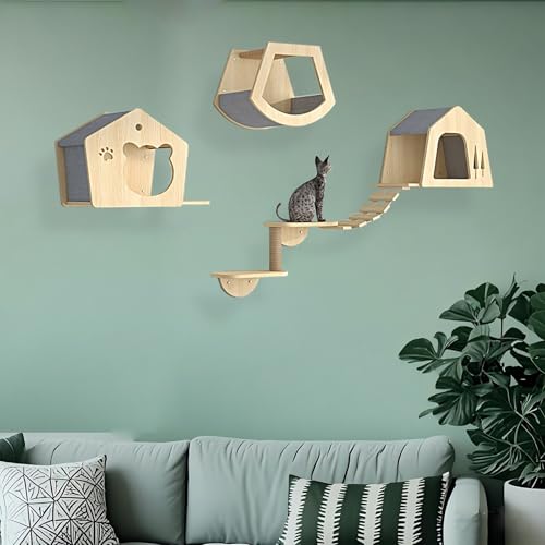 KEJIAWU Katzen Kletterwand Set, Katzen Wand Klettern Katzentreppe Wand, Verdickte Platte ist Robust und Langlebig, Platzsparend, Geschenk for Katze(5PCS) von KEJIAWU