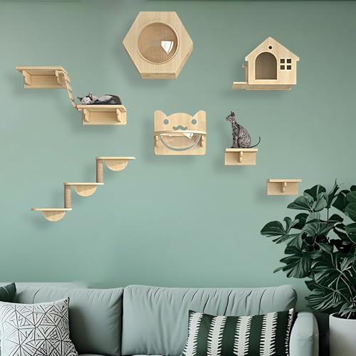 KEJIAWU Katzen Kletterwand Set, Katzen Wand Klettern Katzentreppe Wand, Verdickte Platte ist Robust und Langlebig, Platzsparend, Geschenk for Katze(9PCS) von KEJIAWU