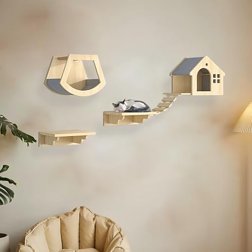 KEJIAWU Katzen Kletterwand Set, Katzenwandparkour, Katzen-Sprungplattform zum Spielen, Schlafen und Faulenzen Von Katzen, Platzsparende DIY-Katzen-Kletterwand zum Klettern(4PCS) von KEJIAWU