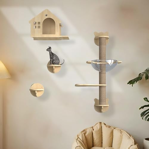 KEJIAWU Katzen Kletterwand Set, Katzenwandparkour, Katzen-Sprungplattform zum Spielen, Schlafen und Faulenzen Von Katzen, Platzsparende DIY-Katzen-Kletterwand zum Klettern(6PCS) von KEJIAWU