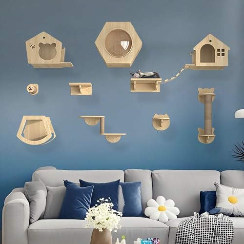 KEJIAWU Katzen Wand Klettern Katzentreppe Wand, Katzenwandparkour, Katzen-Sprungplattform zum Spielen, Schlafen und Faulenzen Von Katzen(10PCS) von KEJIAWU