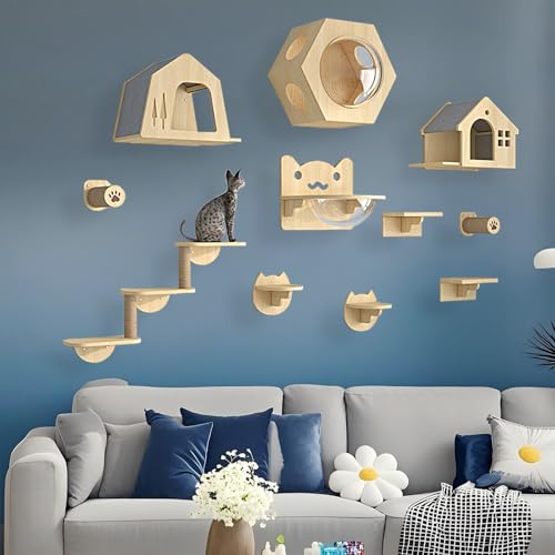 KEJIAWU Katzen Wand Klettern Katzentreppe Wand, Katzenwandparkour, Katzen-Sprungplattform zum Spielen, Schlafen und Faulenzen Von Katzen(11PCS) von KEJIAWU