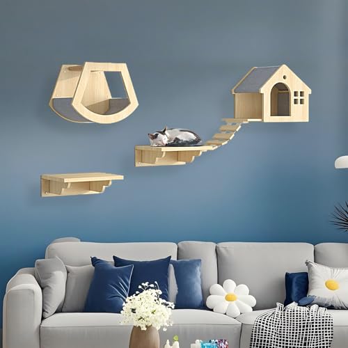 KEJIAWU Katzen Wand Klettern Katzentreppe Wand, Katzenwandparkour, Katzen-Sprungplattform zum Spielen, Schlafen und Faulenzen Von Katzen(4PCS) von KEJIAWU
